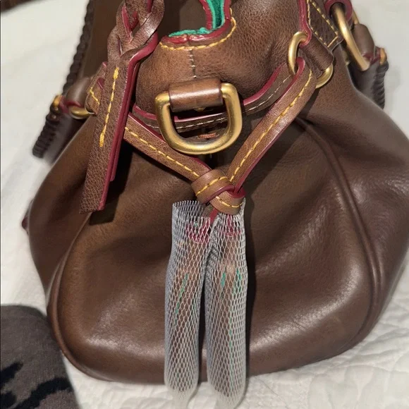 Dooney & Bourke Brown Leather Shoulder Bag with Red Accents